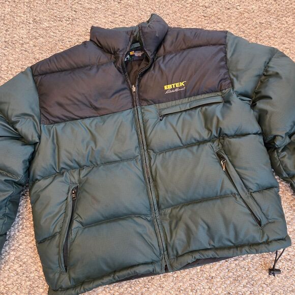 Vintage Eddie Bauer Ebtek Goose Down Puffer Coat Mens M Jacket Green Black 90s - Picture 2 of 12